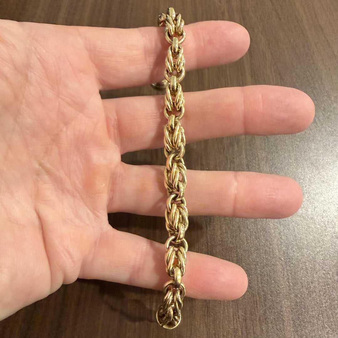 14k Yellow Gold 25g Vintage Thick 8mm Fancy Link Bracelet 7.5"