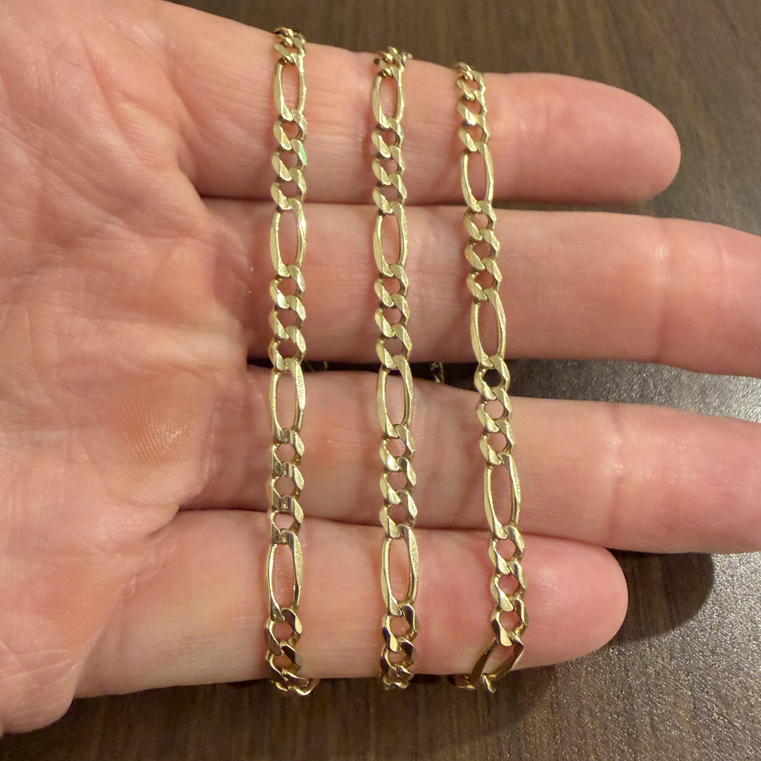14k Yellow Gold 16.7g Solid 4mm Figaro Link Chain Necklace Italy 22.5"