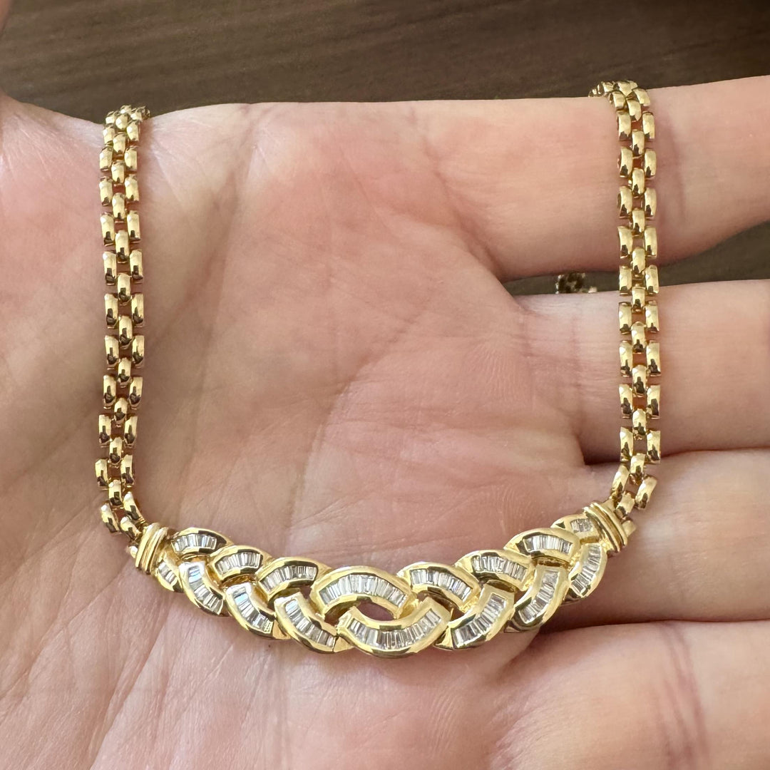 18k Yellow Gold and 1cttw Baguette Diamond 29g Panther Link Necklace 15"