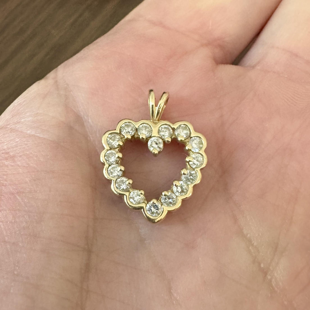 14k Yellow Gold and 1cttw Diamond Heart Pendant