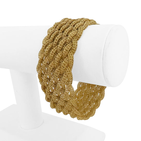 14k Yellow Gold 36.4g Ladies Vintage 30mm Mesh Braided Bracelet Italy 7.5