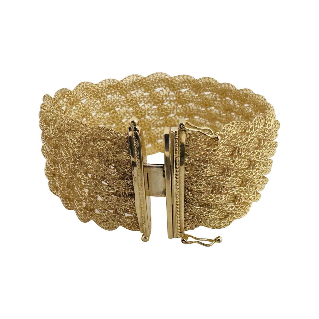 14k Yellow Gold 36.4g Ladies Vintage 30mm Mesh Braided Bracelet Italy 7.5"