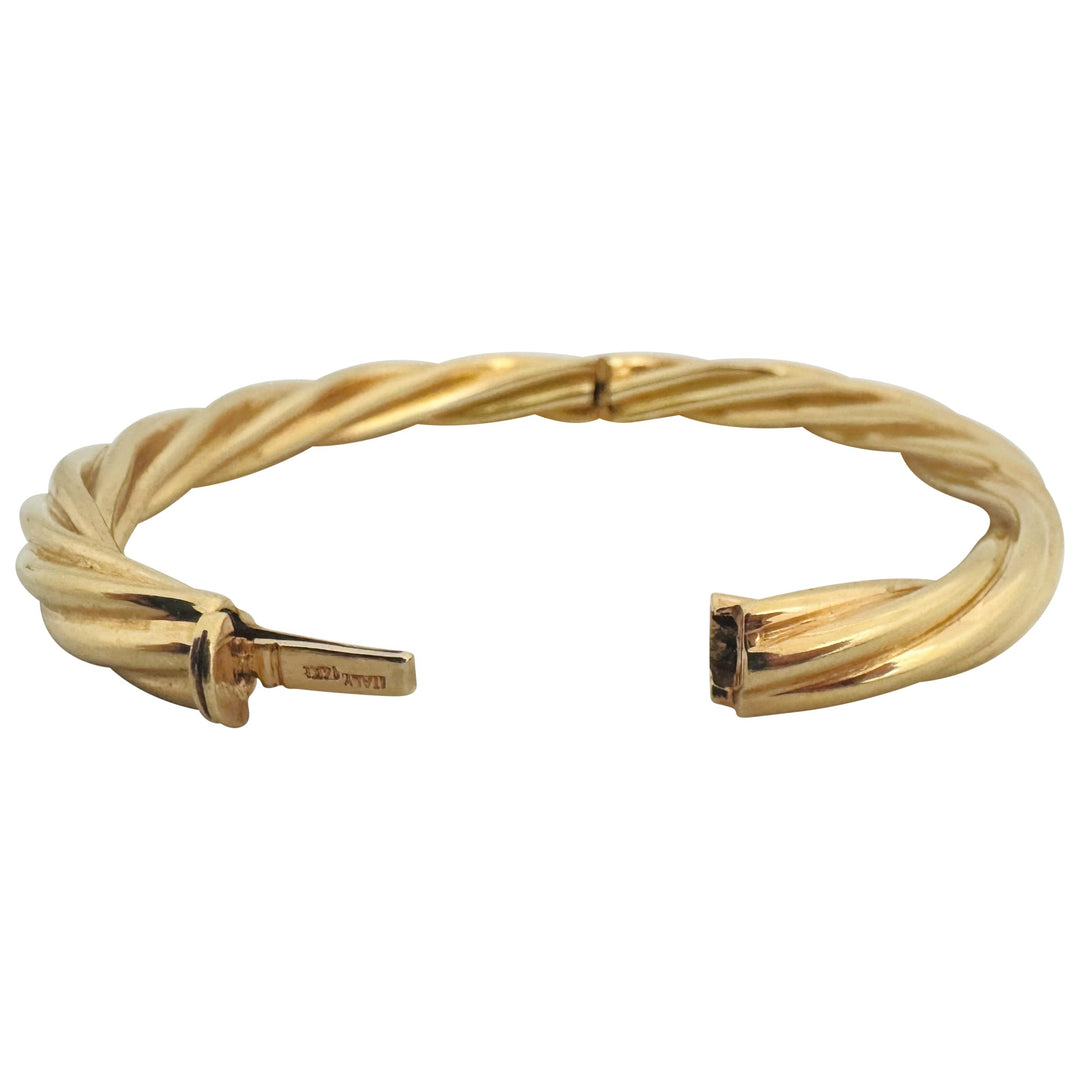 14k Yellow Gold 19.6g Solid Vintage Twisted Spiral Bangle Bracelet Italy 6.5"