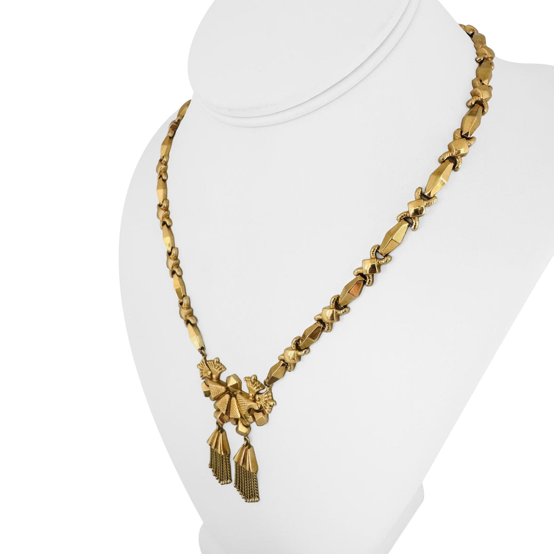 18k Yellow Gold 26g Vintage Fancy Link Drop Pendant Tassel Necklace Italy 18"