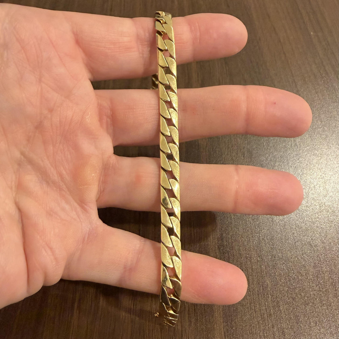 14k Yellow Gold 22.6g Solid Men's 7mm Sleek Squared Curb Link Bracelet Italy 8"