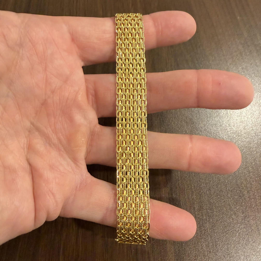 14k Yellow Gold 20.6g Ladies Solid Wide 15mm Bismark Link Bracelet Italy 7"