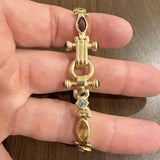 14k Yellow Gold 19.6g Multi Gemstone Heavy Fancy Link Bracelet 7"