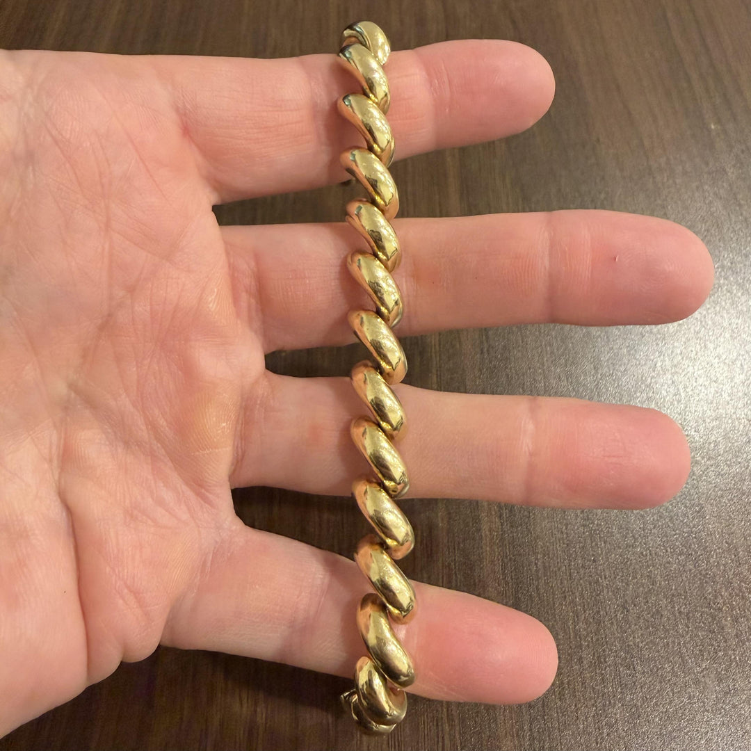 14k Yellow Gold 24g Ladies Polished 10mm San Marco Link Bracelet Italy 8"
