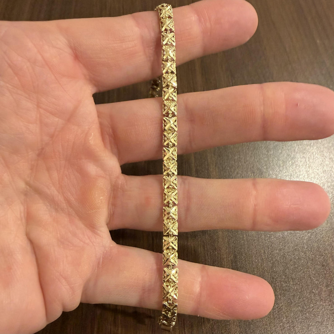 14k Yellow Gold 8.8g Solid Diamond Cut 4.5mm Square Link Bracelet 8.25"