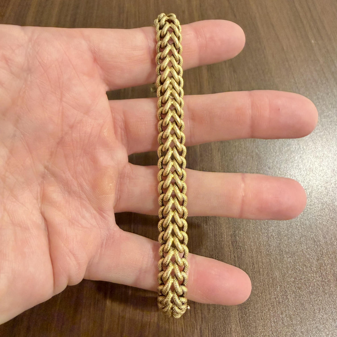 14k Yellow Gold 27.3g Vintage UnoAErre Textured  Fancy Link Bracelet Italy 8"