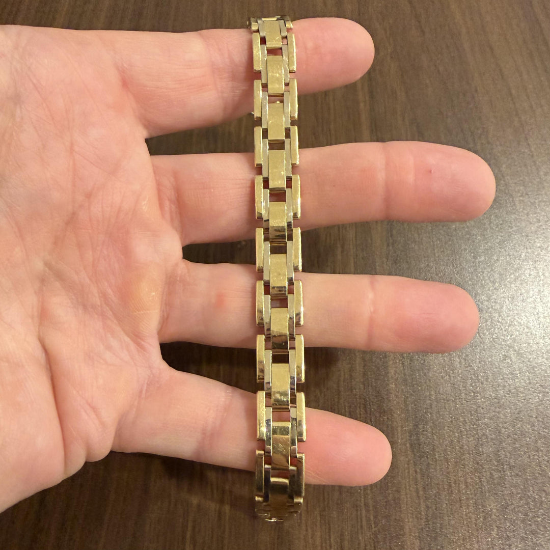 14k Yellow Gold 20.6g Men's Polished 11mm Fancy Bar Link Bracelet Italy 8"