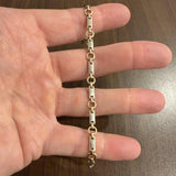 14k Yellow and White Gold 8.6g Ladies Bar and Circle Link Bracelet 7.25"