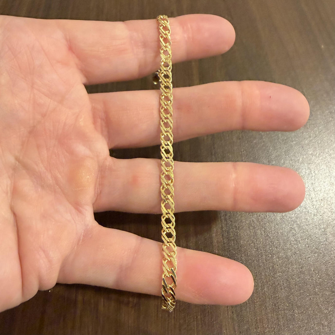 14k Yellow Gold 4.8g Semi Solid 4.5mm Fancy Curb Link Bracelet Italy 7.25"