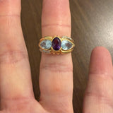 18k Yellow Gold Amethyst Topaz and Diamond Vintage Ring Size 7
