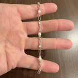 14k White Gold Pearl and Diamond Vintage Link Bracelet 7.5"