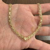 14k Yellow Gold 19.4g Solid Diamond Cut Fancy Link V Drop Necklace 17"