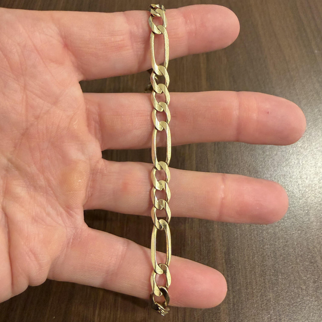 10k Yellow Gold 12.3g Semi Solid 7.5mm Men's Figaro Link Bracelet Turkey 8.5"