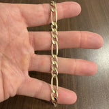 10k Yellow Gold 12.3g Semi Solid 7.5mm Men's Figaro Link Bracelet Turkey 8.5"