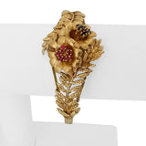 14k Yellow Gold 32.5g Heavy Ruby and Sapphire Floral Bangle Bracelet 6.75"