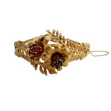 14k Yellow Gold 32.5g Heavy Ruby and Sapphire Floral Bangle Bracelet 6.75"