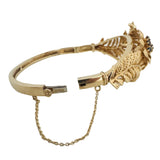 14k Yellow Gold 32.5g Heavy Ruby and Sapphire Floral Bangle Bracelet 6.75"