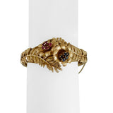 14k Yellow Gold 32.5g Heavy Ruby and Sapphire Floral Bangle Bracelet 6.75"