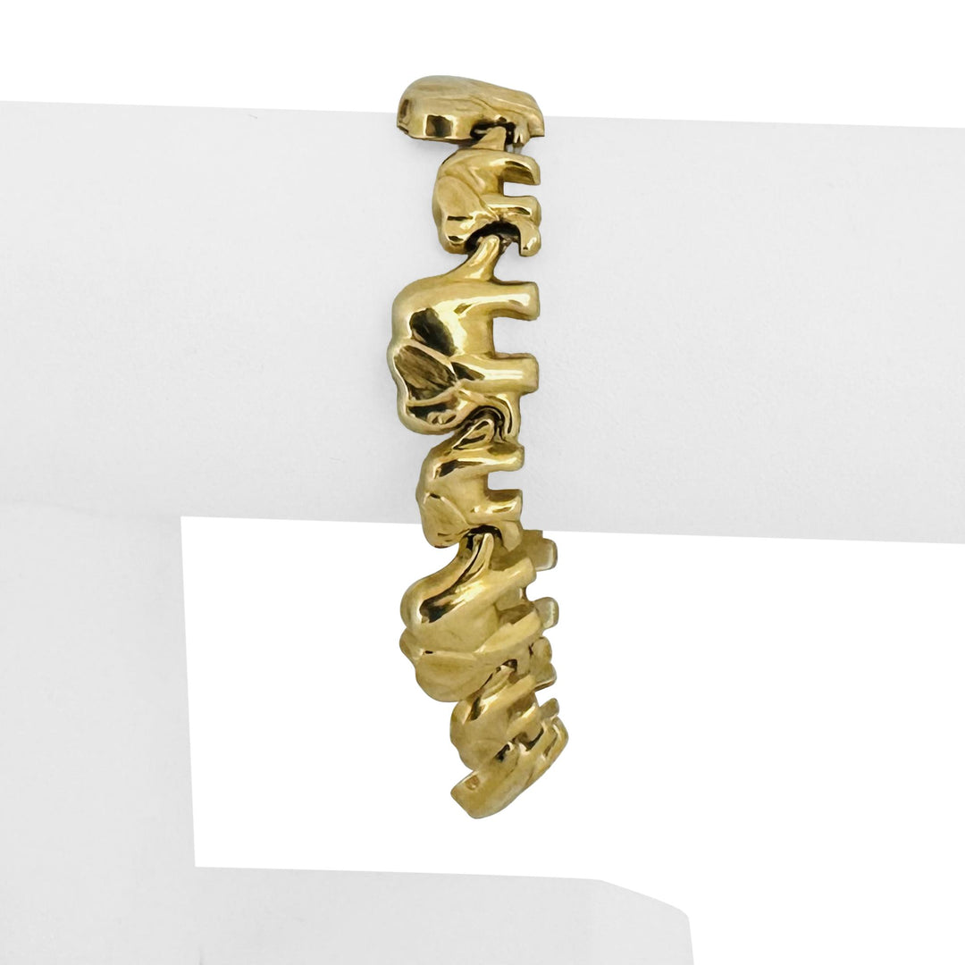 14k Yellow Gold 14g Ladies Polished Elephant Charm Link Bracelet 7.25"