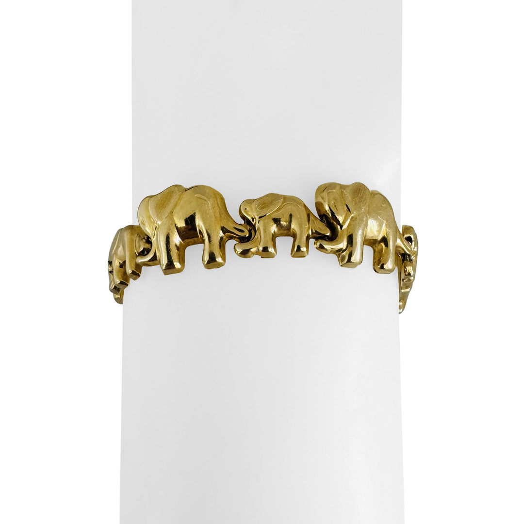 14k Yellow Gold 14g Ladies Polished Elephant Charm Link Bracelet 7.25"