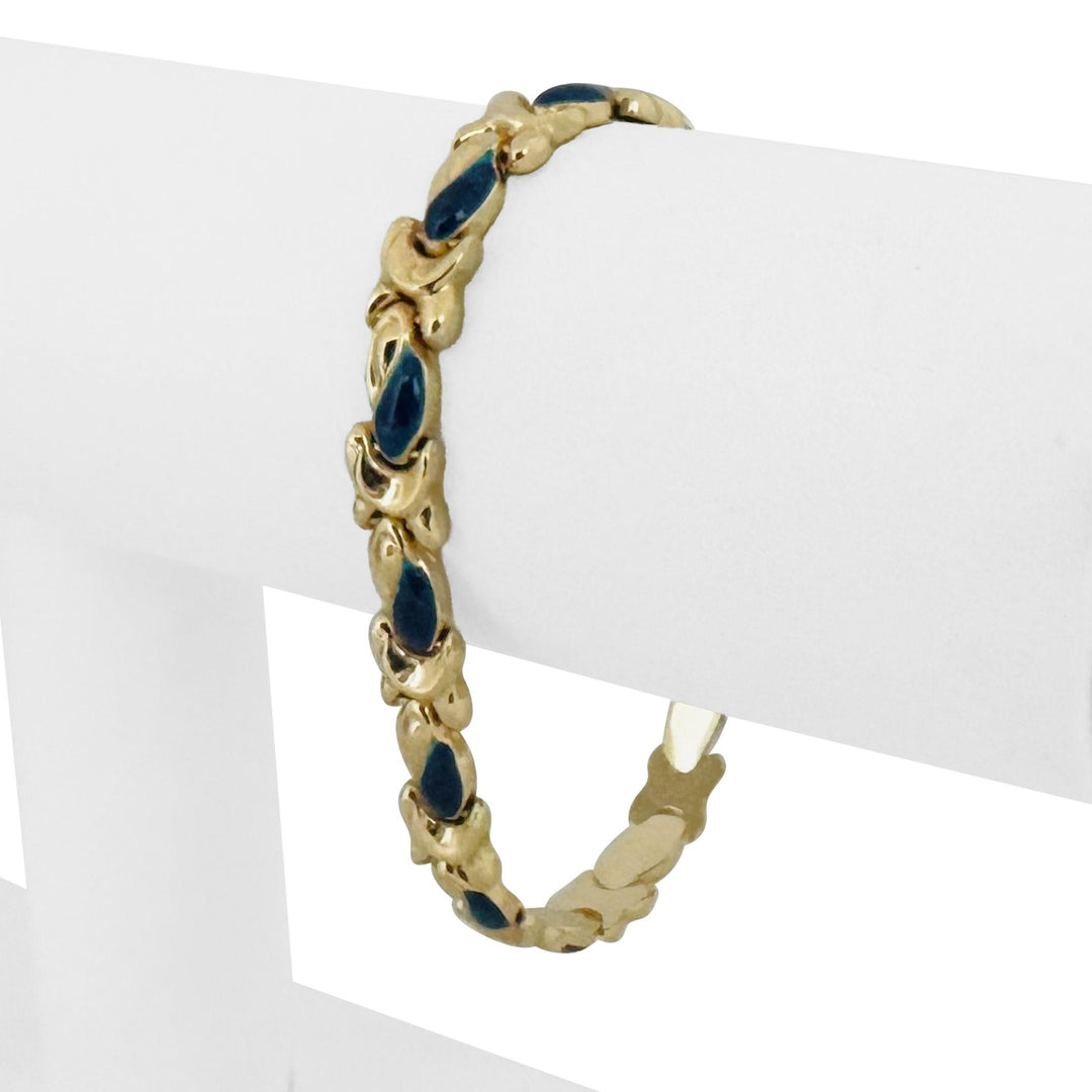 14k Yellow Gold 10.8g Ladies Blue Enamel Fancy Link Bracelet Italy 7.25"