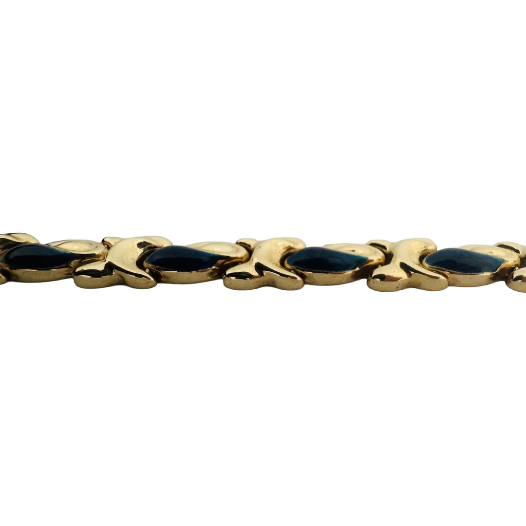14k Yellow Gold 10.8g Ladies Blue Enamel Fancy Link Bracelet Italy 7.25"