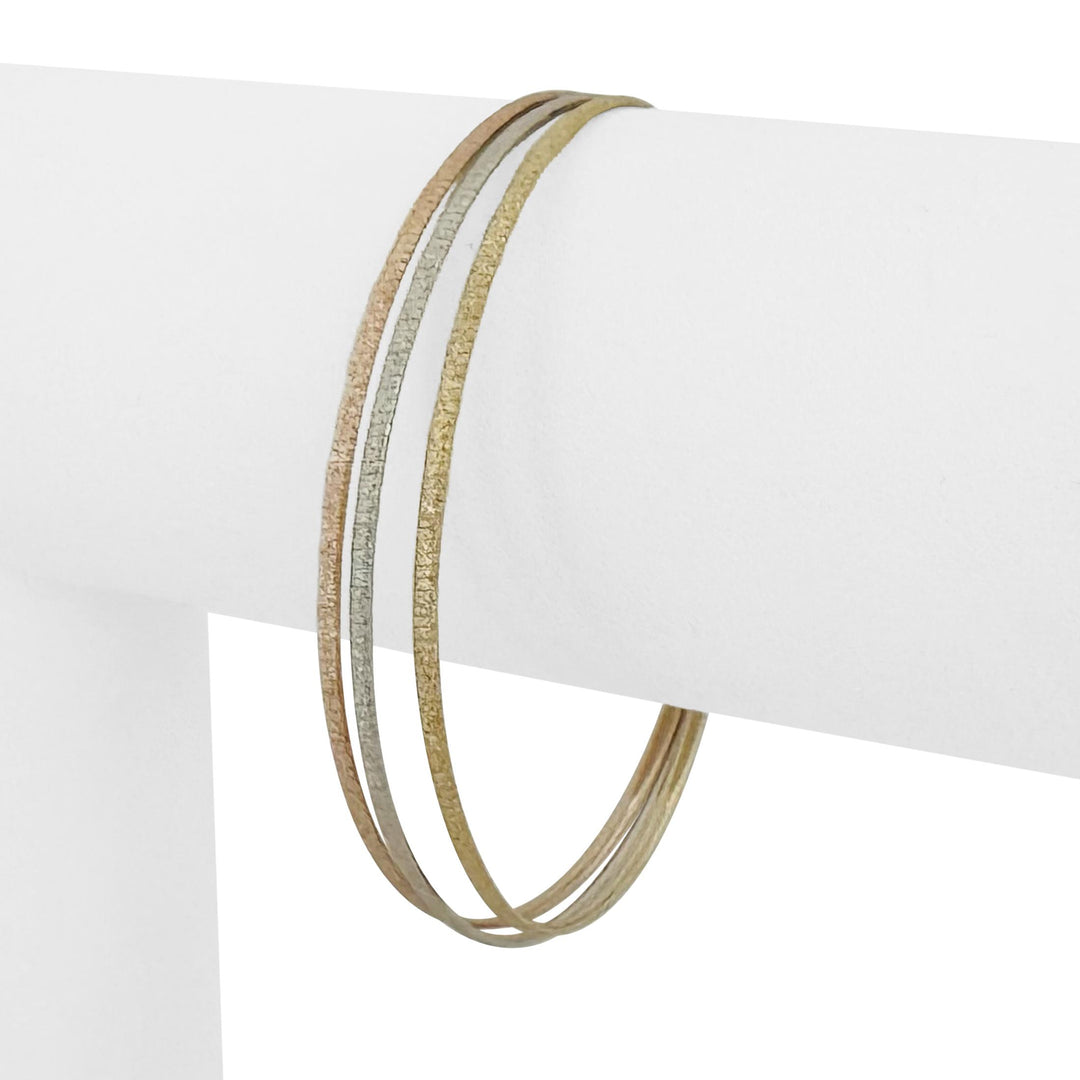 14k Yellow White and Rose Gold 7.5g Textured Three Strand Bracelet Italy 7"