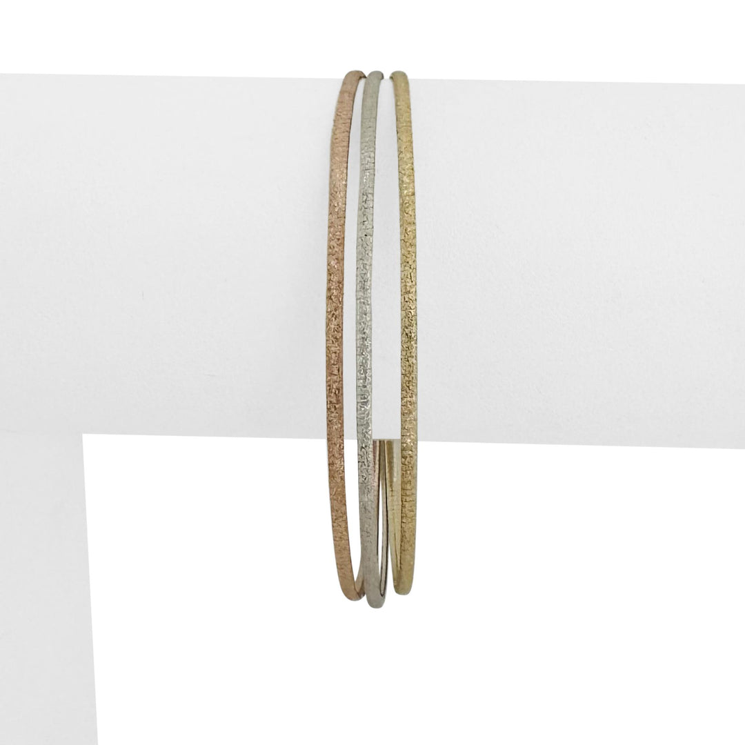 14k Yellow White and Rose Gold 7.5g Textured Three Strand Bracelet Italy 7"