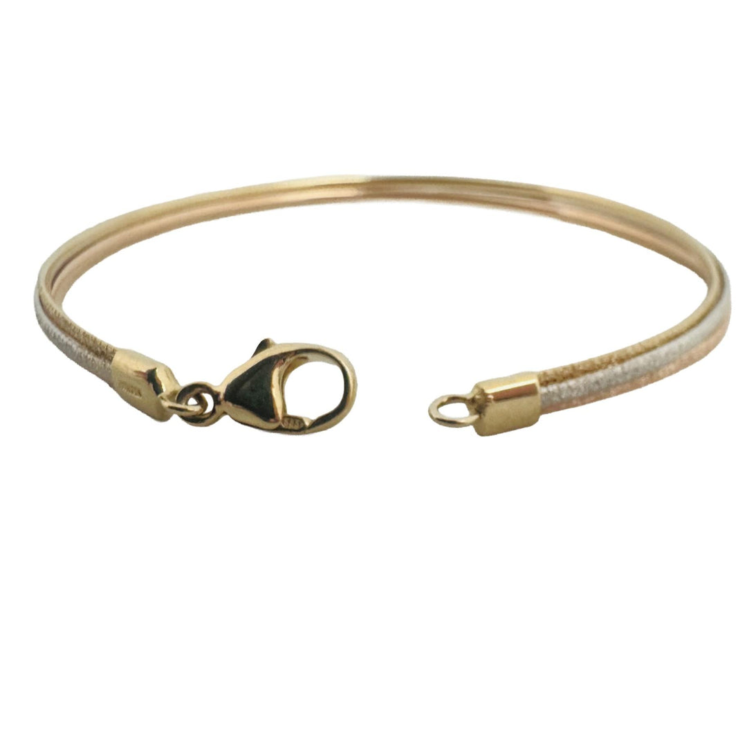 14k Yellow White and Rose Gold 7.5g Textured Three Strand Bracelet Italy 7"