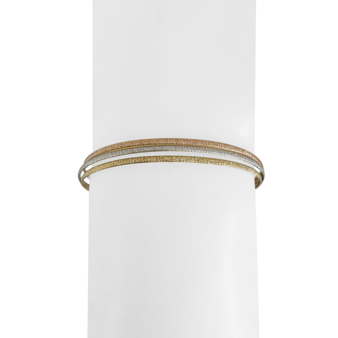 14k Yellow White and Rose Gold 7.5g Textured Three Strand Bracelet Italy 7"