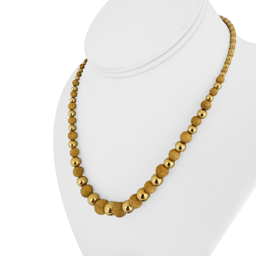 14k Yellow Gold 8.6g Polished & Textured Graduated Ball Bead Necklace Italy 17"