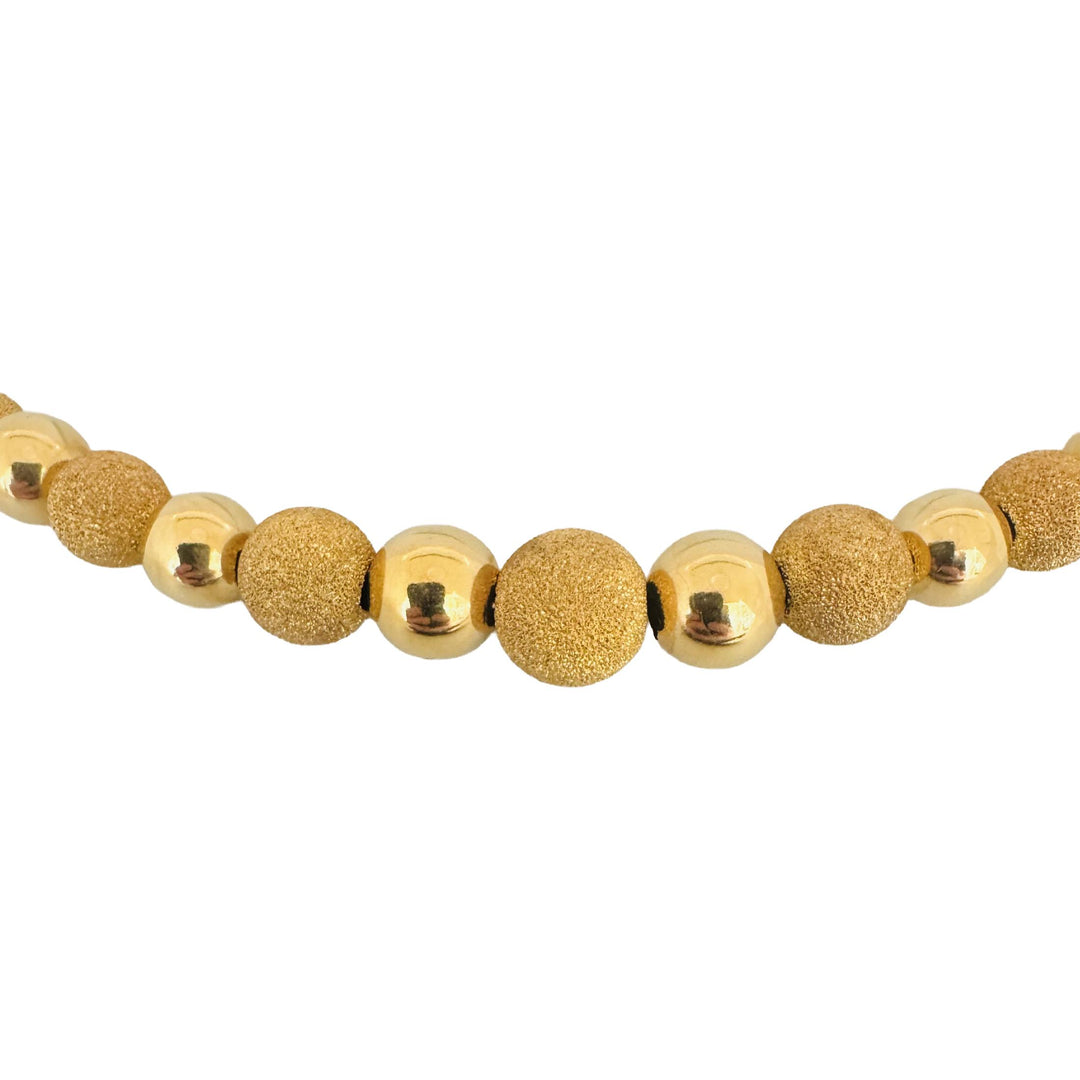 14k Yellow Gold 8.6g Polished & Textured Graduated Ball Bead Necklace Italy 17"