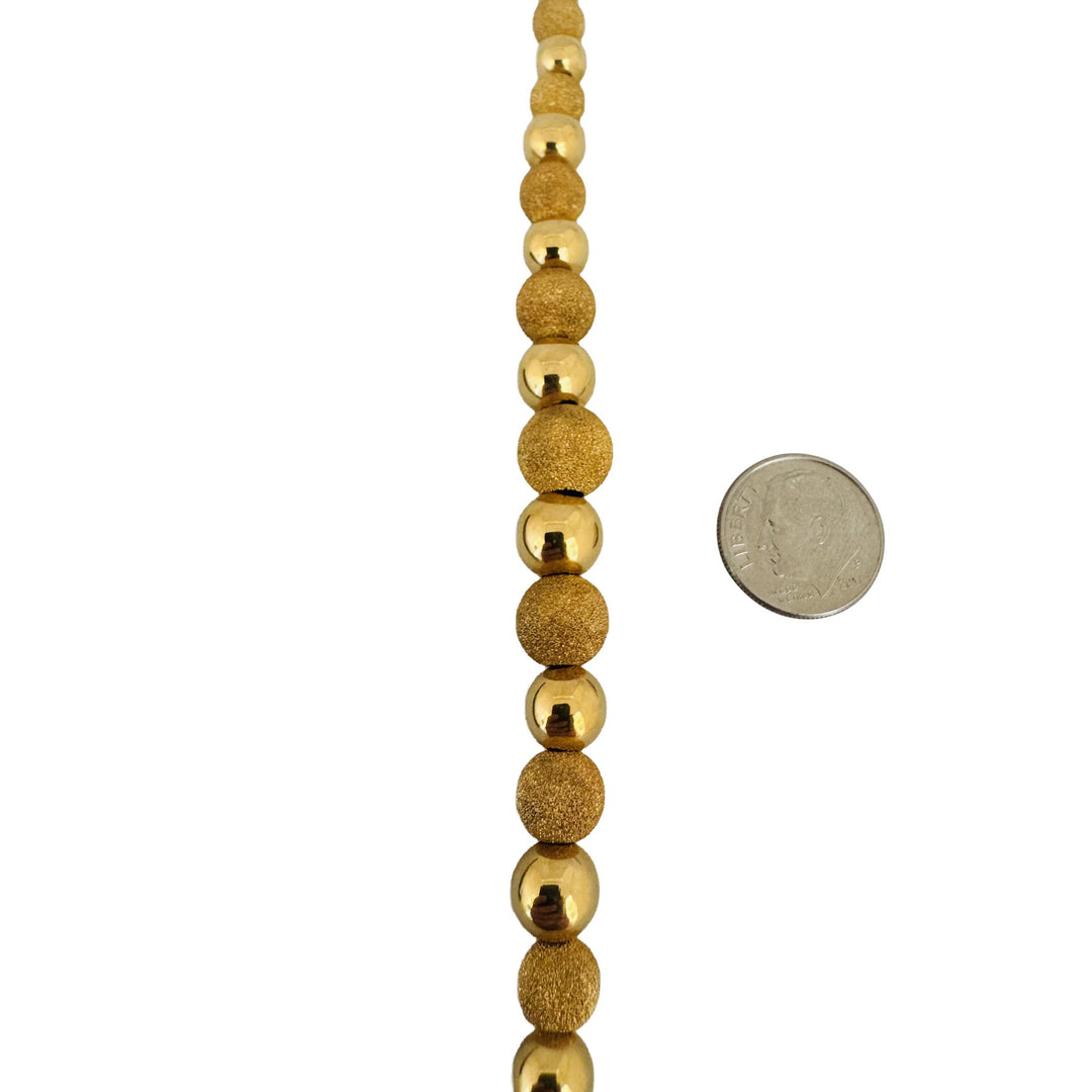 14k Yellow Gold 8.6g Polished & Textured Graduated Ball Bead Necklace Italy 17"