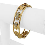 14k Yellow and White Gold 14g Ladies Elephant Motif Bangle Bracelet Italy 7"