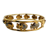 14k Yellow and White Gold 14g Ladies Elephant Motif Bangle Bracelet Italy 7"