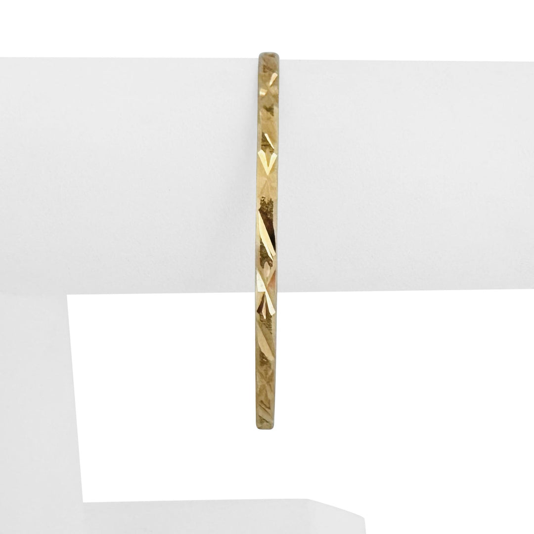 14k Yellow Gold 4.7g Solid Diamond Cut 3mm Round Bangle Bracelet 7.85"