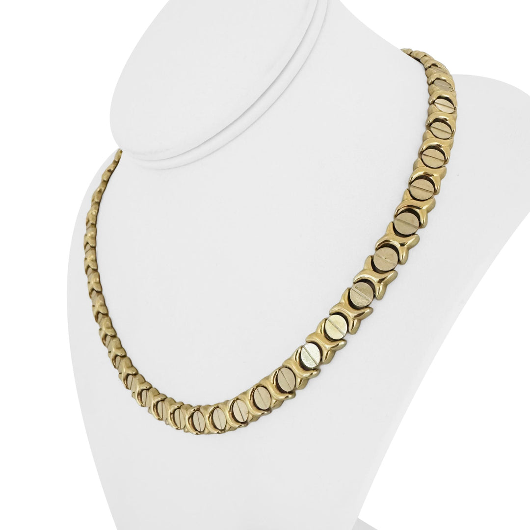 14k Yellow and White Gold 39.8g Hugs and Kisses XO Link Necklace Italy 18.5"