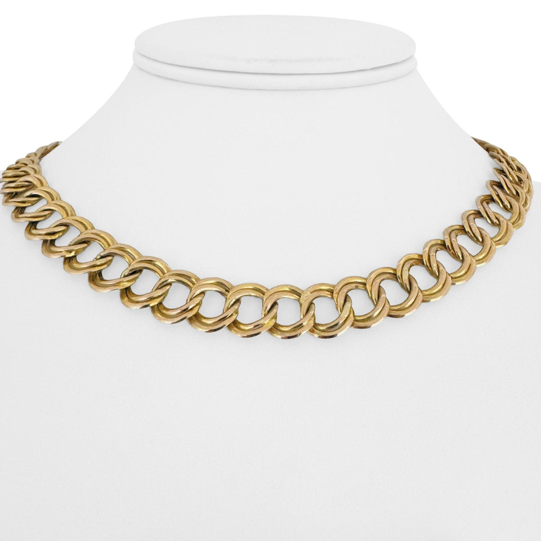 14K Yellow Gold 18.5g Semi Solid 12mm Double Curb Link Necklace Italy 16"