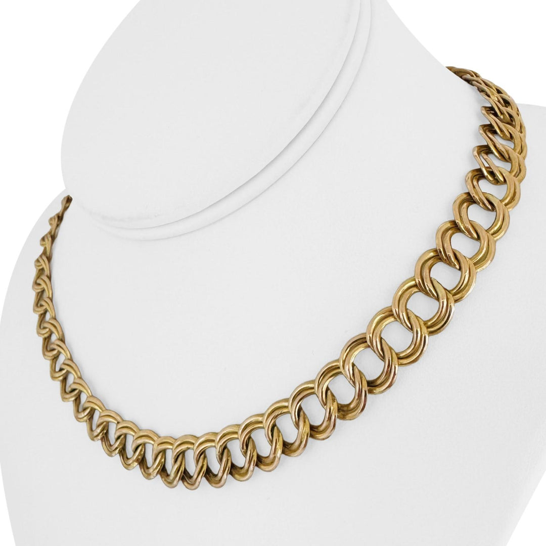14K Yellow Gold 18.5g Semi Solid 12mm Double Curb Link Necklace Italy 16"