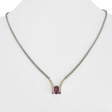 14k White Gold and Pink Tourmaline Wheat Link Pendant Necklace Italy 18.5"