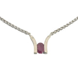 14k White Gold and Pink Tourmaline Wheat Link Pendant Necklace Italy 18.5"
