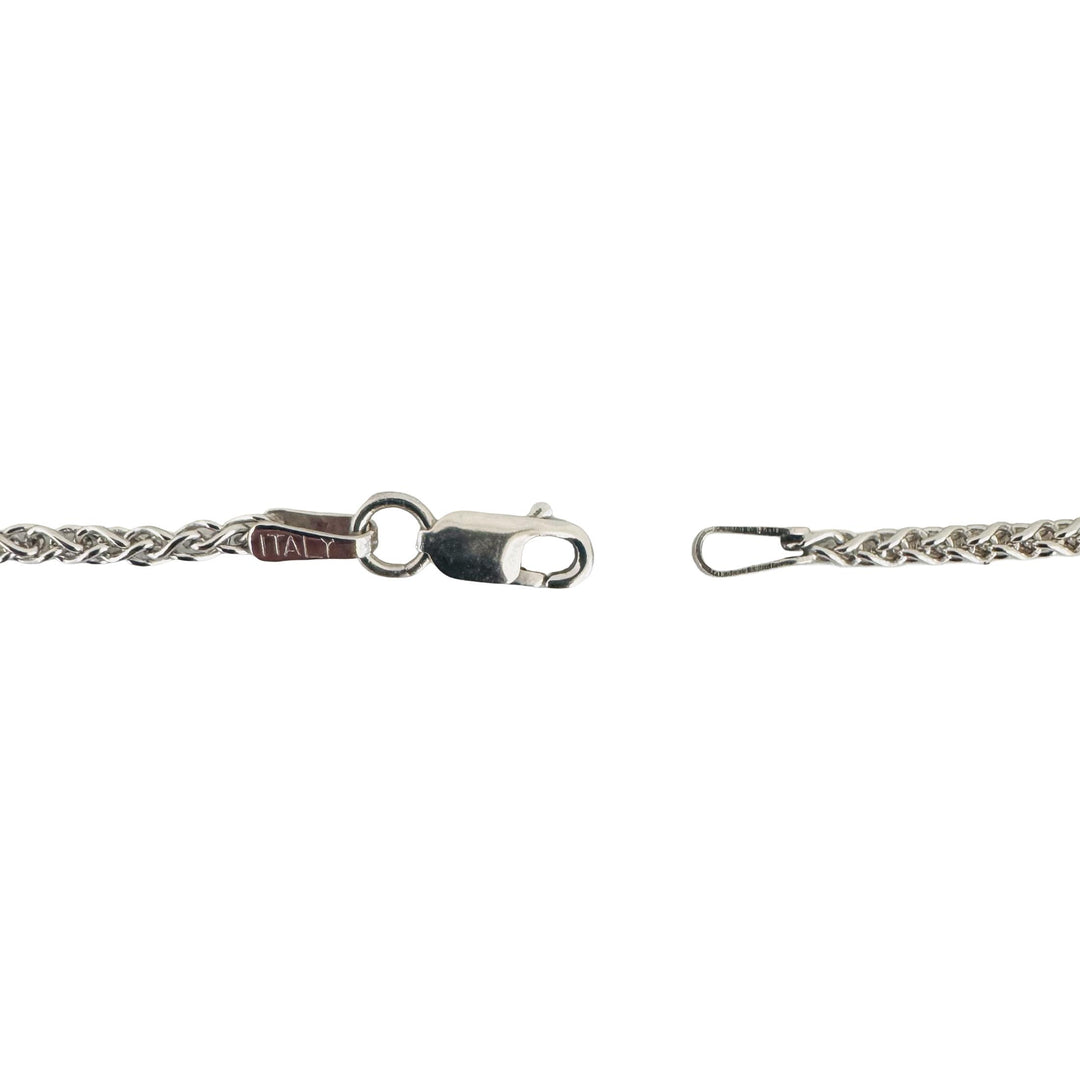 14k White Gold and Pink Tourmaline Wheat Link Pendant Necklace Italy 18.5"