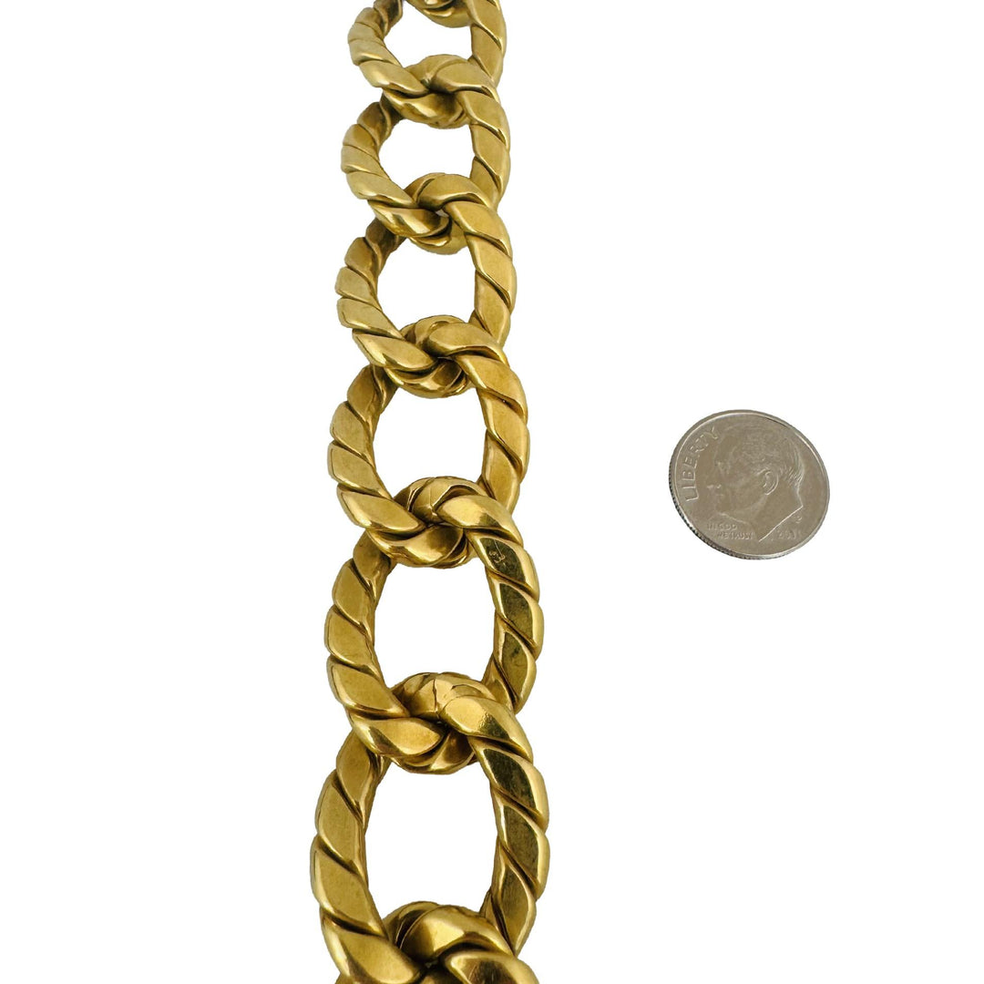 18k Yellow Gold 50.7g Vintage Heavy Thick 22mm Curb Link Bracelet Italy 8"