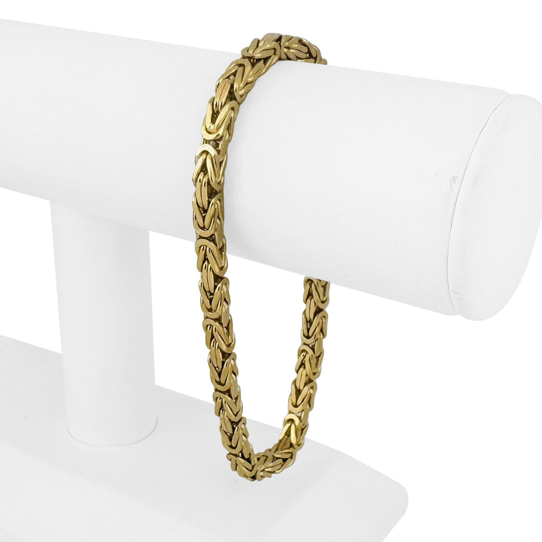 18k Yellow Gold 42.2g Solid Heavy Men's Squared Byzantine Link Bracelet Italy 9"