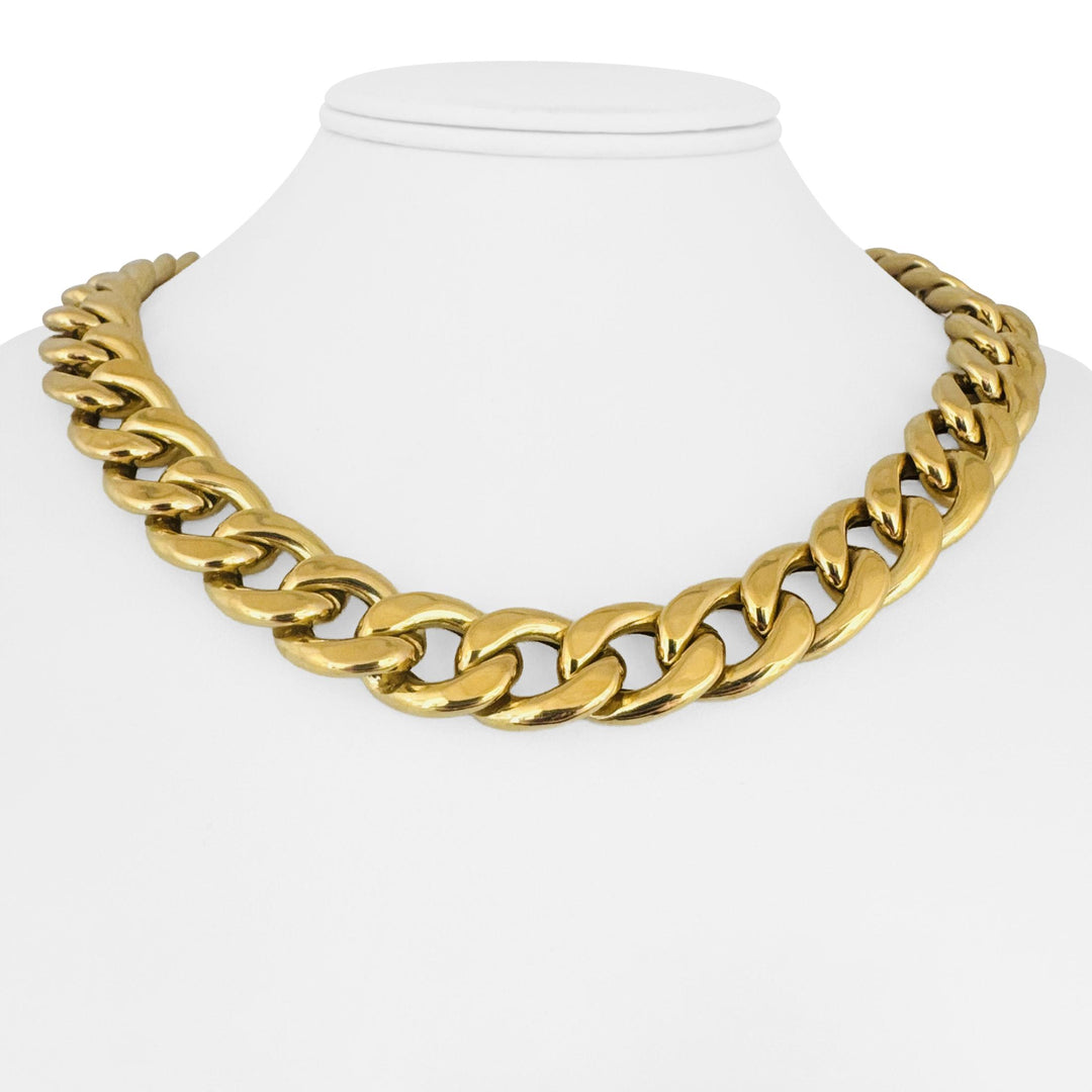 18k Yellow Gold 71.5g Heavy Thick Semi Solid Curb Link Chain Necklace Italy 19"