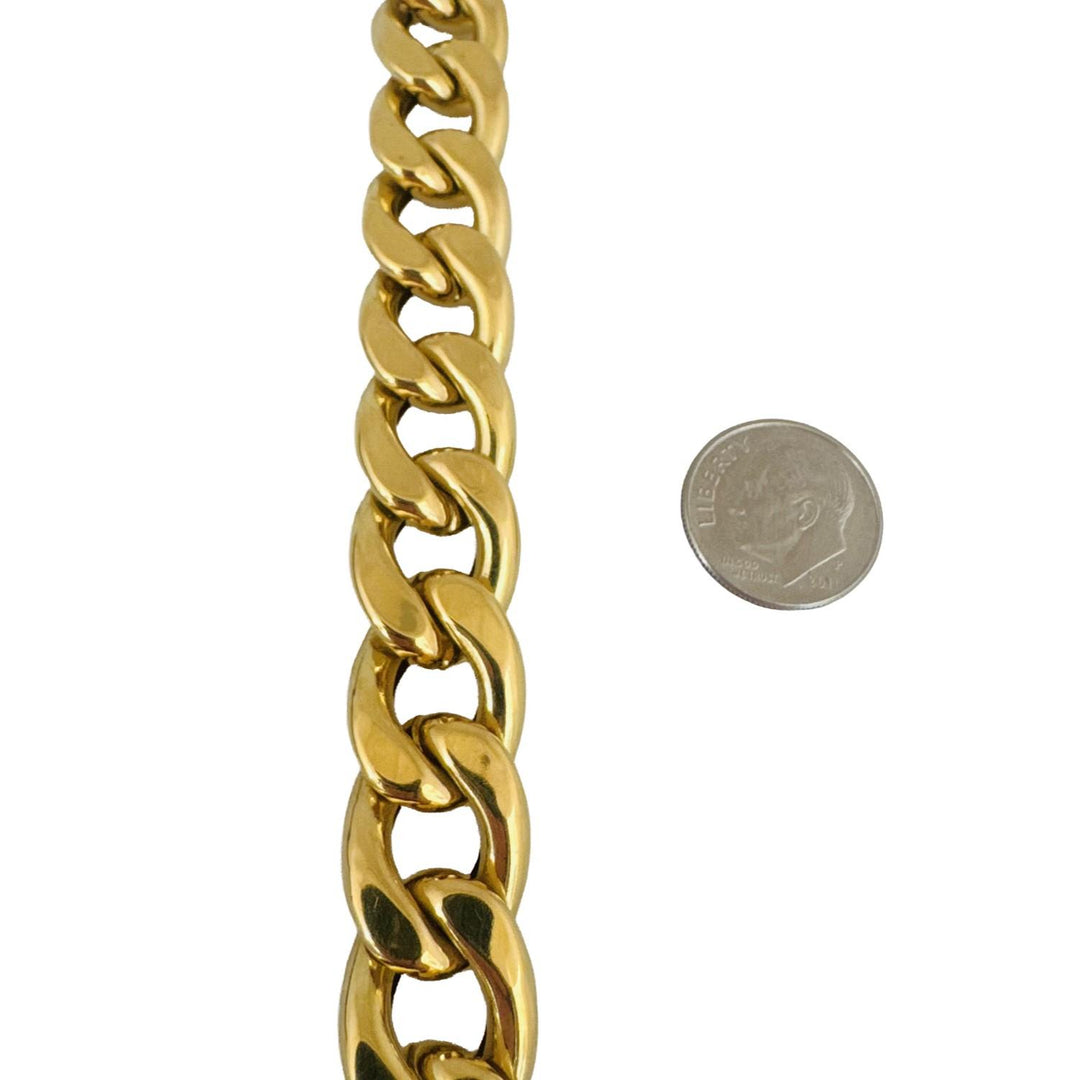 18k Yellow Gold 71.5g Heavy Thick Semi Solid Curb Link Chain Necklace Italy 19"